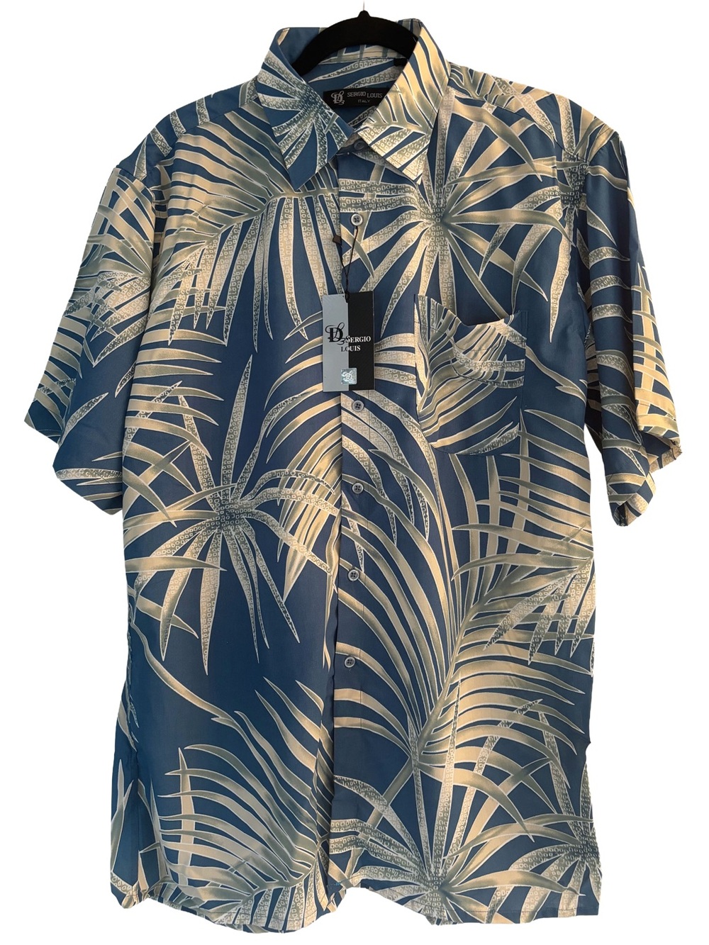 NWT Vintage Sergio Louis Tropical Hawaiian Shirt Blue/Cream L